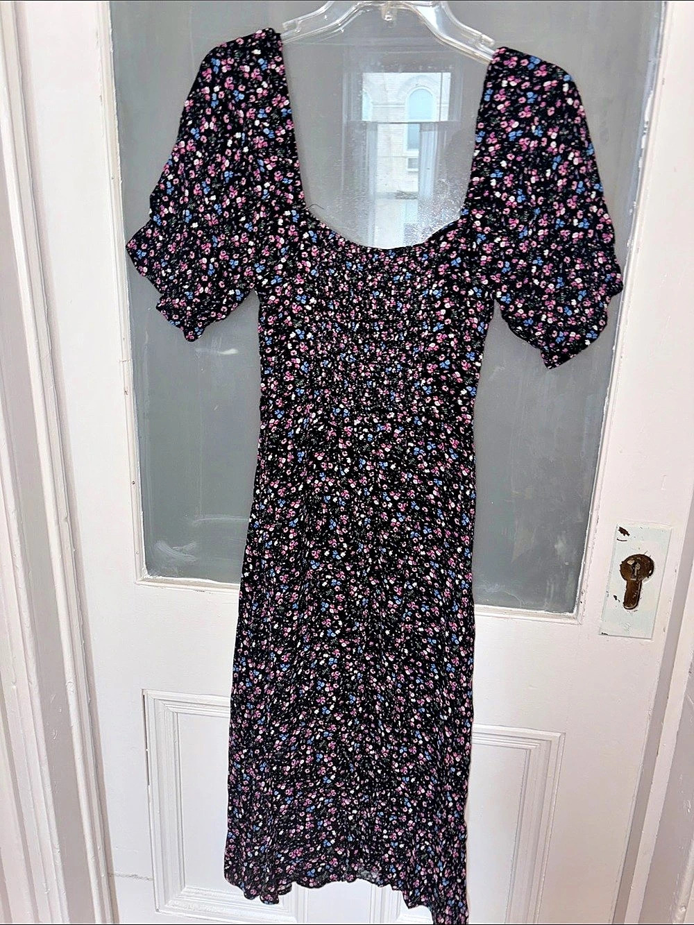 Floral Midi Dress Black & Pink Size Small
